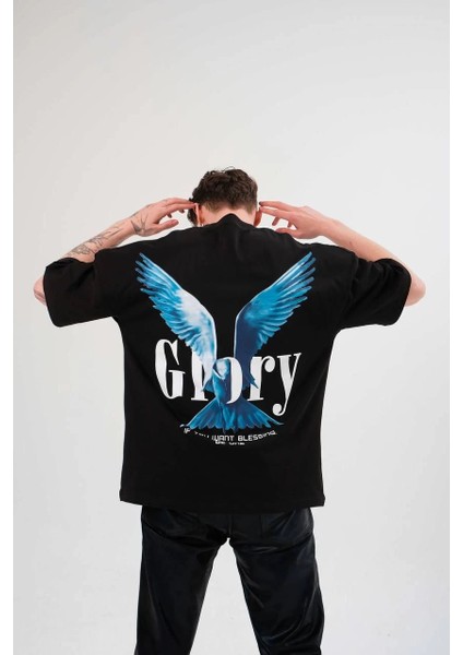 Unisex Bisiklet Yaka Baskılı Oversize T-Shirt - Siyah -Vlmr fiyatları