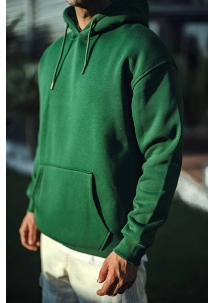 Üç Iplik Penye Kapşonlu Basic Sweatshirt - Haki -Vlmr modelleri