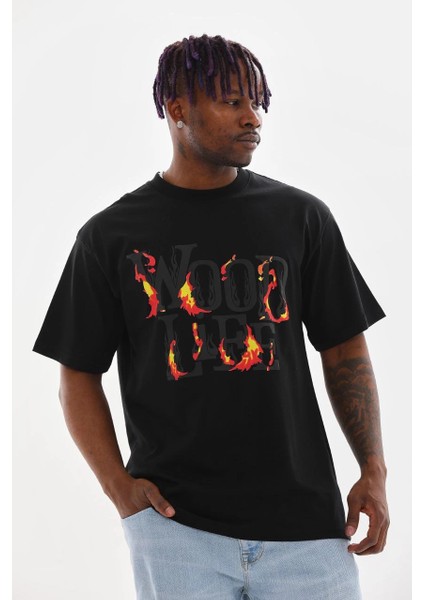 Unisex Baskılı Oversize T-Shirt - Siyah -Vlmr modelleri