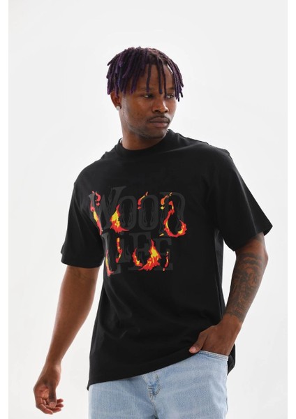 Unisex Baskılı Oversize T-Shirt - Siyah -Vlmr indirimleri