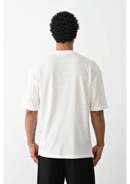 Unisex Baskılı Oversize T-Shirt - Beyaz -Vlmr fırsatları