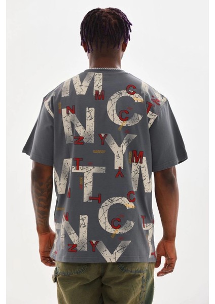 Unisex Baskılı Oversize T-Shirt - Füme -Vlmr fiyatları