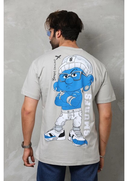 Unisex Basic Bisiklet Yaka Oversize T-Shirt - Gri -Vlmr modelleri