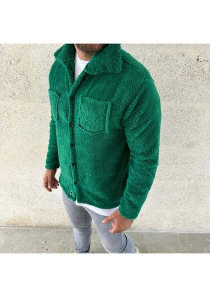 Erkek Pelüş Polar Hırka Gömlek -- Çimen Yeşili -Vlmr fiyatları