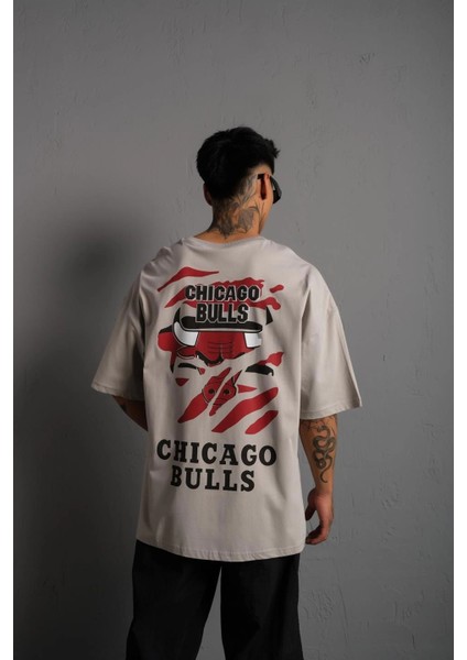 Erkek Sırt Baskılı A Kalite Oversize T-Shirt - Gri -Vlmr fırsatları