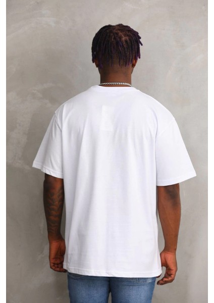 Unisex Baskılı Oversize T-Shirt - Beyaz -Vlmr fiyatları