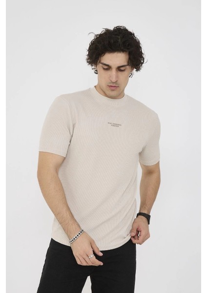 Unisex Bisiklet Yaka Slim Fit T-Shirt- Bej -Vlmr fiyatları