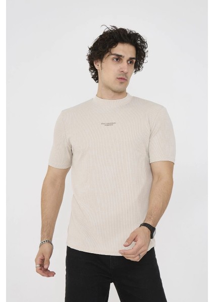 Unisex Bisiklet Yaka Slim Fit T-Shirt- Bej -Vlmr fırsatları