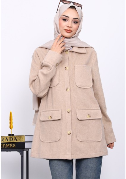 Vizon Cepli Düğmeli Kaşe Ceket modelleri