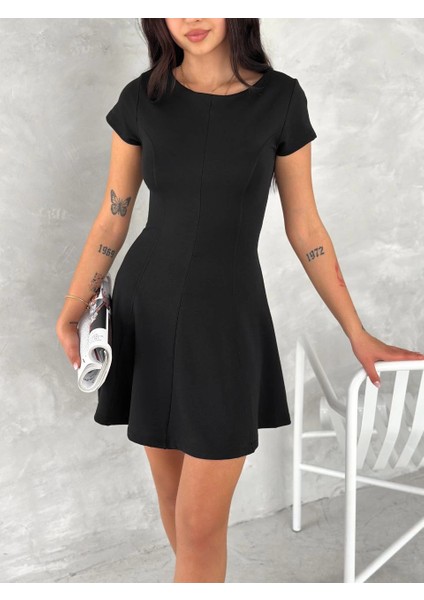 Kısa Kollu Mini Elbise - Siyah -Vlmr