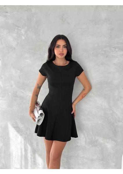 Kısa Kollu Mini Elbise - Siyah -Vlmr fırsatları