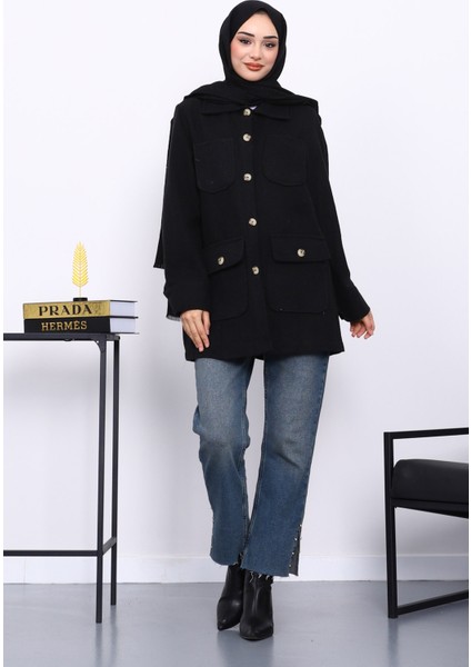 Siyah Cepli Düğmeli Kaşe Ceket fiyatları