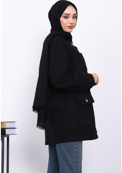 Siyah Cepli Düğmeli Kaşe Ceket fırsatları