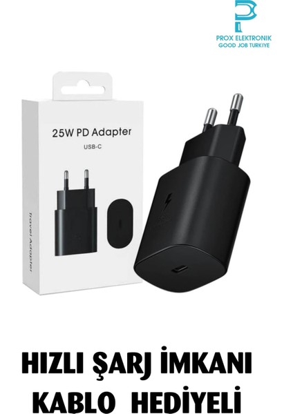 25W Şarj Adaptörü Çift Girişli Type-C Hızlı Şarj Samsung S20,S21,S22,S23 Uyumlu