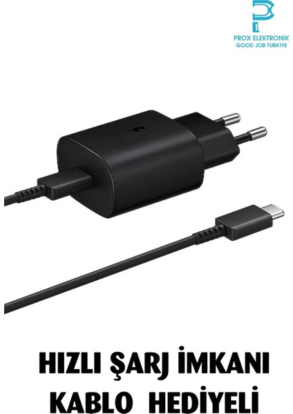 25W Şarj Adaptörü Çift Girişli Type-C Hızlı Şarj Samsung S20,S21,S22,S23 Uyumlu modelleri