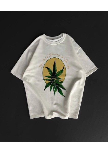 Ön ve Arka Baskılı Oversize Bisiklet Yaka T-Shirt- Beyaz -Vlmr