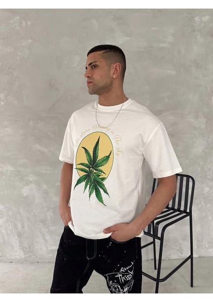 Ön ve Arka Baskılı Oversize Bisiklet Yaka T-Shirt- Beyaz -Vlmr fiyatları