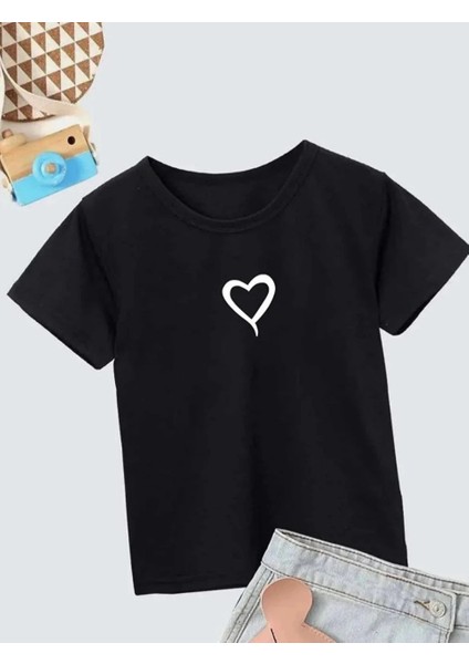 Çocuk Unisex Baskılı T-Shirt - Siyah -Vlmr