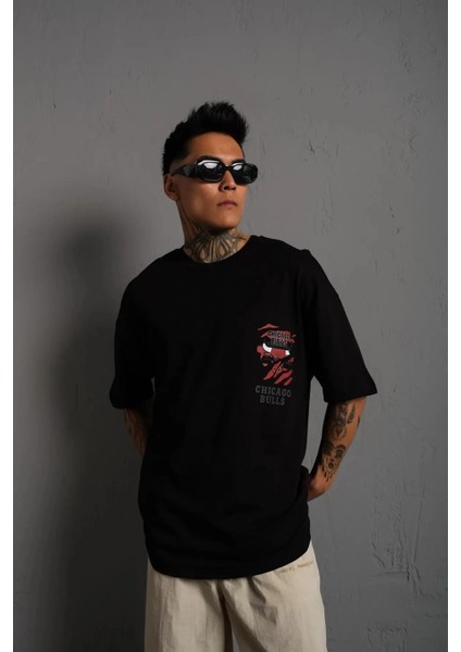 Erkek Sırt Baskılı A Kalite Oversize T-Shirt - Siyah -Vlmr fiyatları