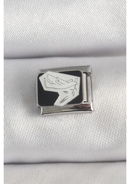 316L Çelik Gümüş Renk Siyah Beyaz Kuş Işlemeli Nomination Charm