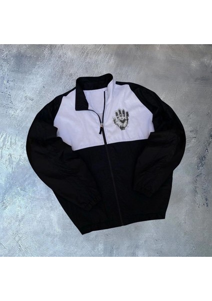 Unisex Uzun Kollu Paraşüt Kumaş Rüzgarlik - Siyah -Vlmr