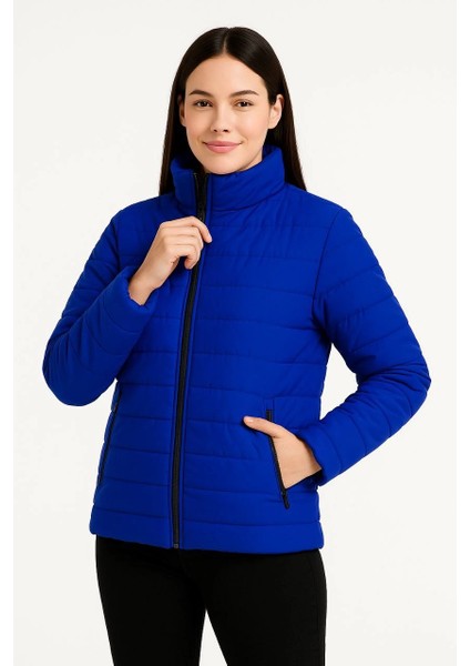 Kadın Bomber Mont Ceket - Su Itici Kumaş, Kapitone Astarlı, Fermuarlı, Kışlık - Saks Mavisi -Vlmr fiyatları