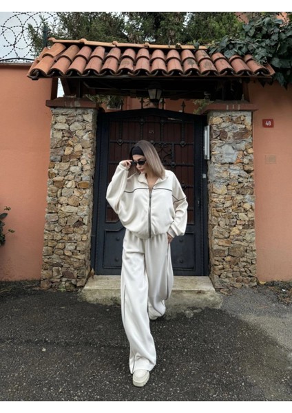 Fermuarlı Eşofman Pantolon Ikili Takım - Beyaz -Vlmr fırsatları