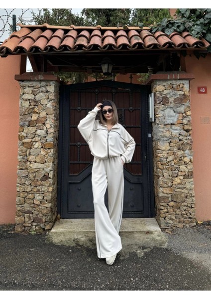 Fermuarlı Eşofman Pantolon Ikili Takım - Beyaz -Vlmr indirimleri