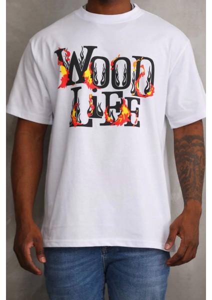 Unisex Baskılı Oversize T-Shirt - Beyaz -Vlmr