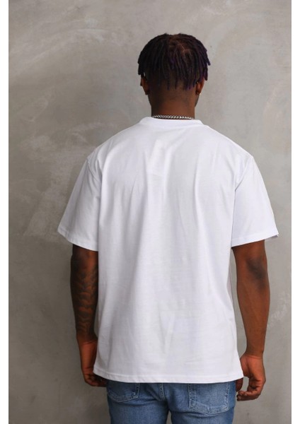 Unisex Baskılı Oversize T-Shirt - Beyaz -Vlmr fiyatları