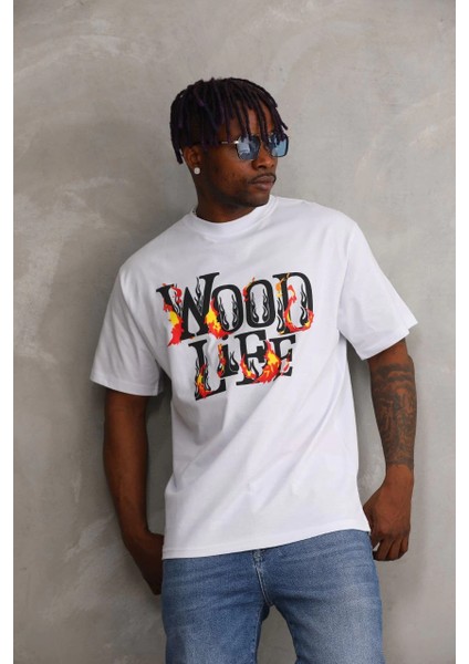 Unisex Baskılı Oversize T-Shirt - Beyaz -Vlmr modelleri