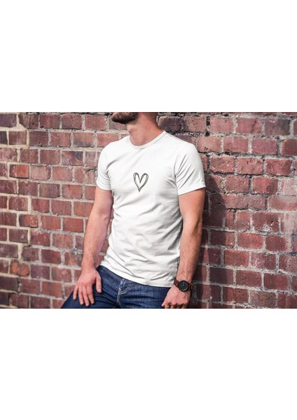 Unisex Bisiklet Yaka Baskılı Oversize T-Shirt - Beyaz -Vlmr