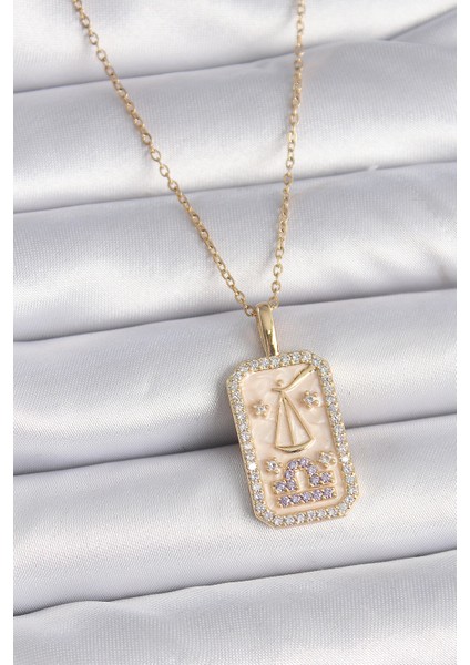 316L Çelik Gold Renk Zincir Terazi Burcu Zirkon Taşlı Kadın Kolye fiyatları