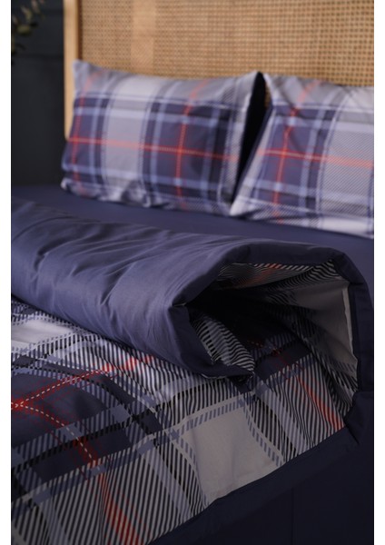 Çift Kişilik Nevresim Takımı %100 Pamuk Mavi Ekose fiyatları