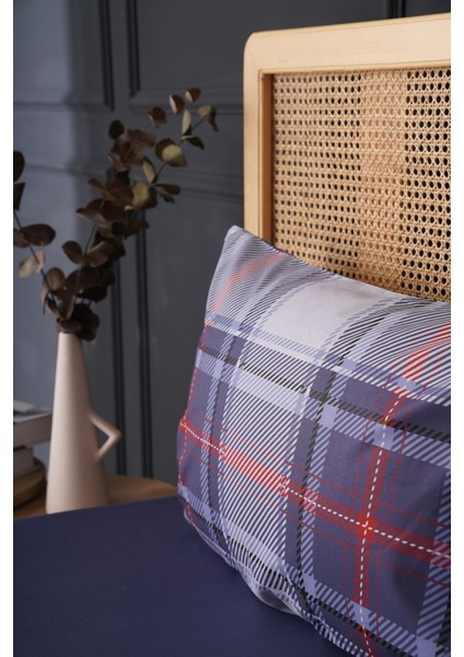 Çift Kişilik Nevresim Takımı %100 Pamuk Mavi Ekose indirimleri