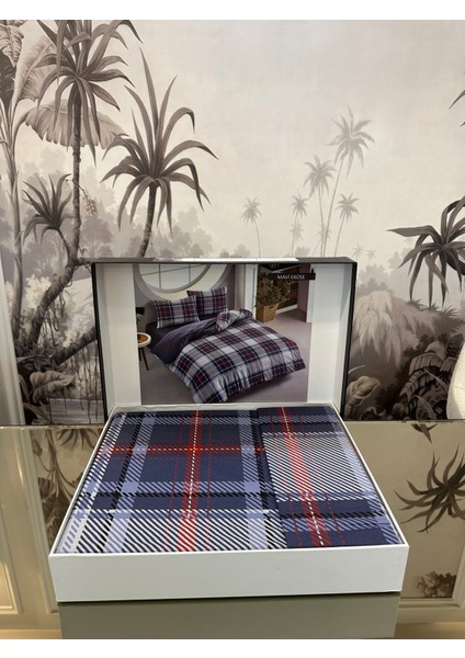 Çift Kişilik Nevresim Takımı %100 Pamuk Mavi Ekose