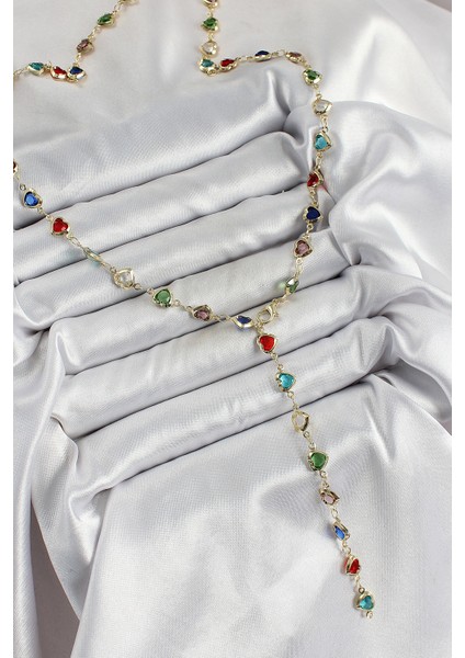 Pirinç Gold Renk Karışık Renk Zirkon Taşlı Kalpli Y Kadın Kolye fiyatları