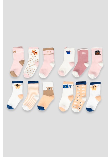 12 Çift Mevsimsel Pamuklu Kız Çocuk ve Bebek Soket Çorap