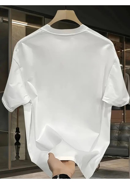 Pembe Panter Baskılı Erkek Oversize Günlük Kısa Kollu Tişört- Beyaz -Vlmr fiyatları