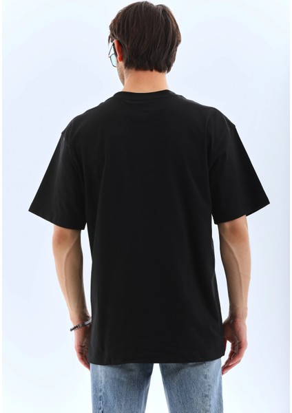 Unisex Oversize Taşlı Bisiklet Yaka T-Shirt - Siyah -Vlmr fiyatları