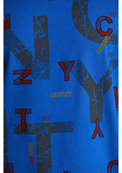 Unisex Baskılı Oversize T-Shirt - Mavi -Vlmr fırsatları