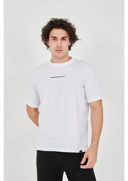 Unisex Jakar Kumaş Slim Fit T-Shirt - Beyaz -Vlmr
