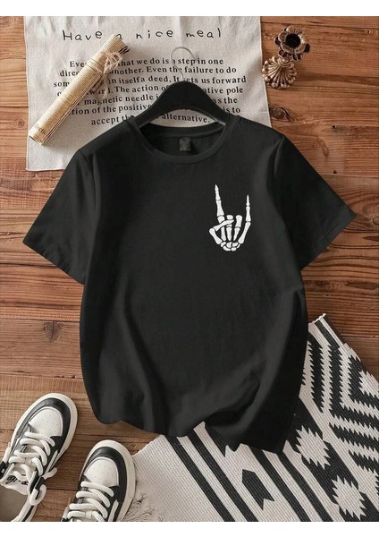 Erkek Baskılı Oversize T-Shirt - Siyah -Vlmr