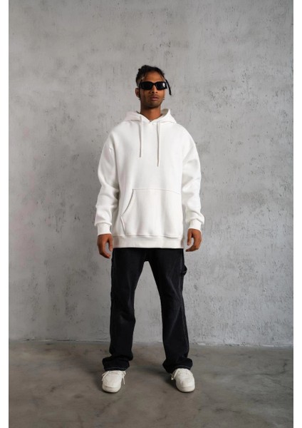 Erkek Düz Kapüşonlu Sweat - Beyaz -Vlmr fırsatları