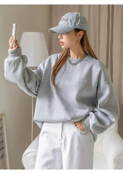 Kadın Düz Bisiklet Yaka Sweat - Gri -Vlmr fiyatları