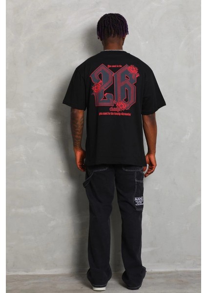 Unisex Oversize Baskılı Bisiklet Yaka T-Shirt - Siyah -Vlmr fiyatları