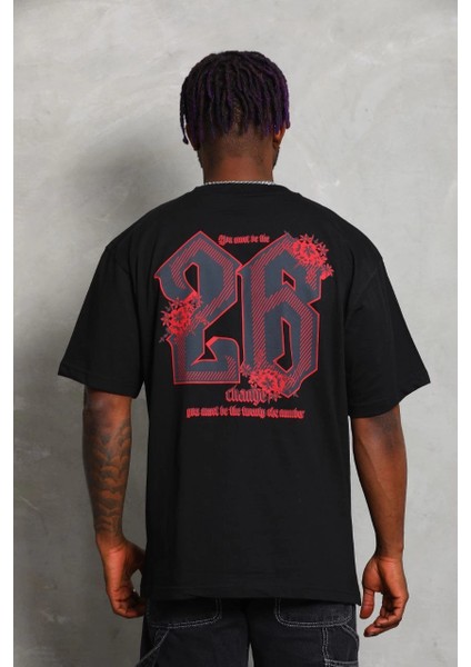 Unisex Oversize Baskılı Bisiklet Yaka T-Shirt - Siyah -Vlmr fırsatları