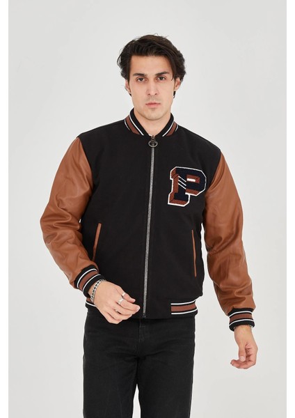 Erkek Içten Elyaf ve Astarlı Kolları Suni Deri Ceket - Kahverengi -Vlmr