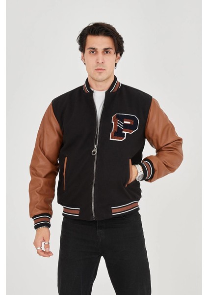 Erkek Içten Elyaf ve Astarlı Kolları Suni Deri Ceket - Kahverengi -Vlmr modelleri