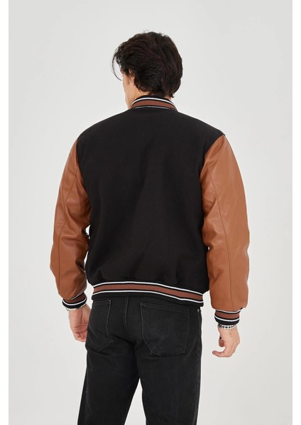 Erkek Içten Elyaf ve Astarlı Kolları Suni Deri Ceket - Kahverengi -Vlmr fırsatları